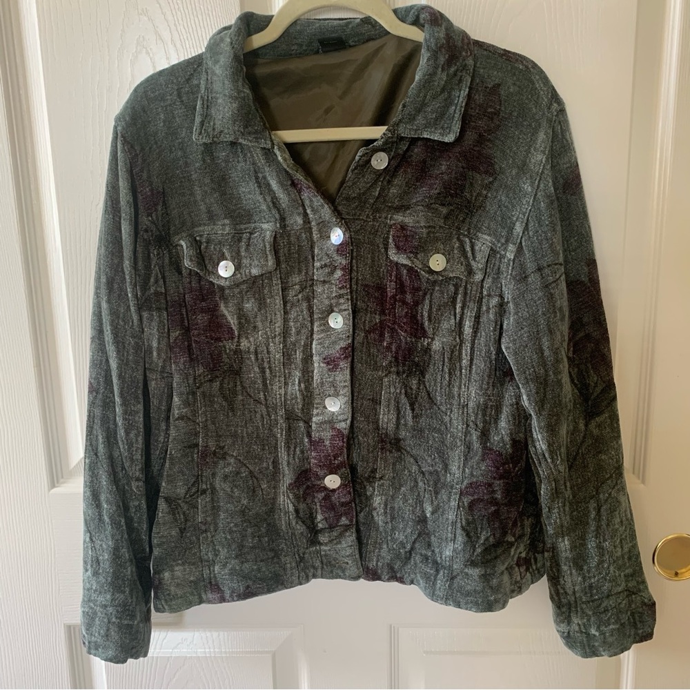 Multiples Dark Green Jacket with Floral Design in Size Medium